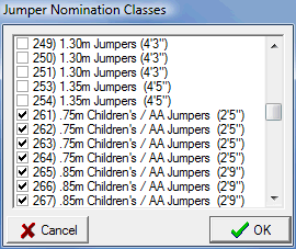 Jumper Nomination Classes Dialog
